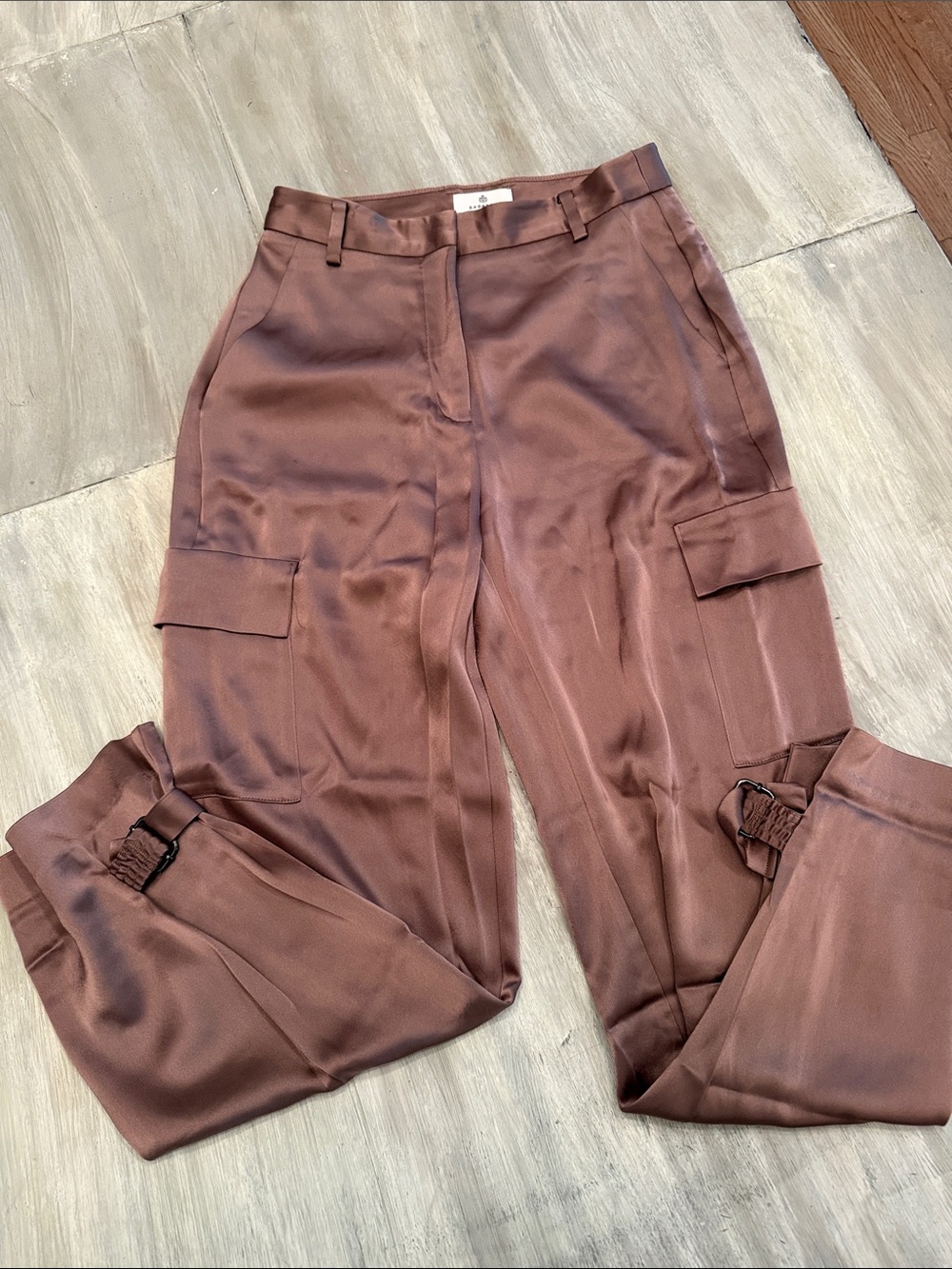 Babaton Satin Cargo Track Pants in Brown